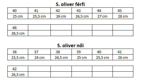 S.Oliver mérettáblázat