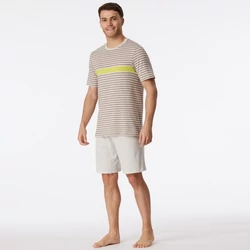 Schiesser-férfi-pamut-barna--szürke-csíkos-rövid-pizsama-181165