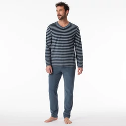 Schiesser-férfi-pamut-kék-vnyakú-frottír-pizsama-181926