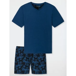 Schiesser-férfi-kék-pamut-rövid-vnyakú-pizsama-176690