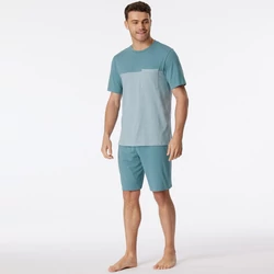 Schiesser-férfi-pamut-kék-szürke-rövid-pizsama-181167