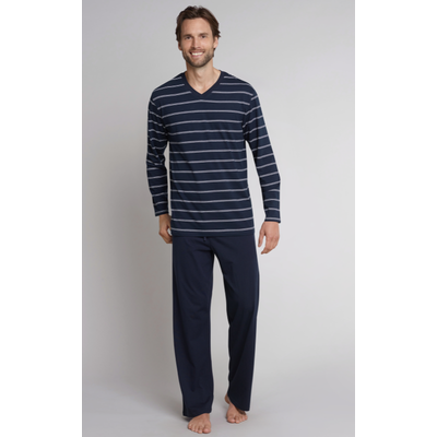 Schiesser-férfi-kék-pamut-csíkos-pizsama-159622